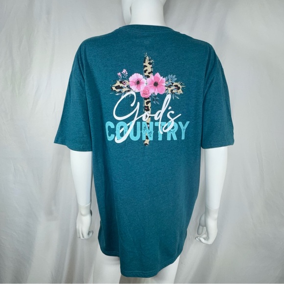 Southern Heritage Teal God's Country Floral Animal
Print Cross Short Sleeve Tee - Picture 4 of 6